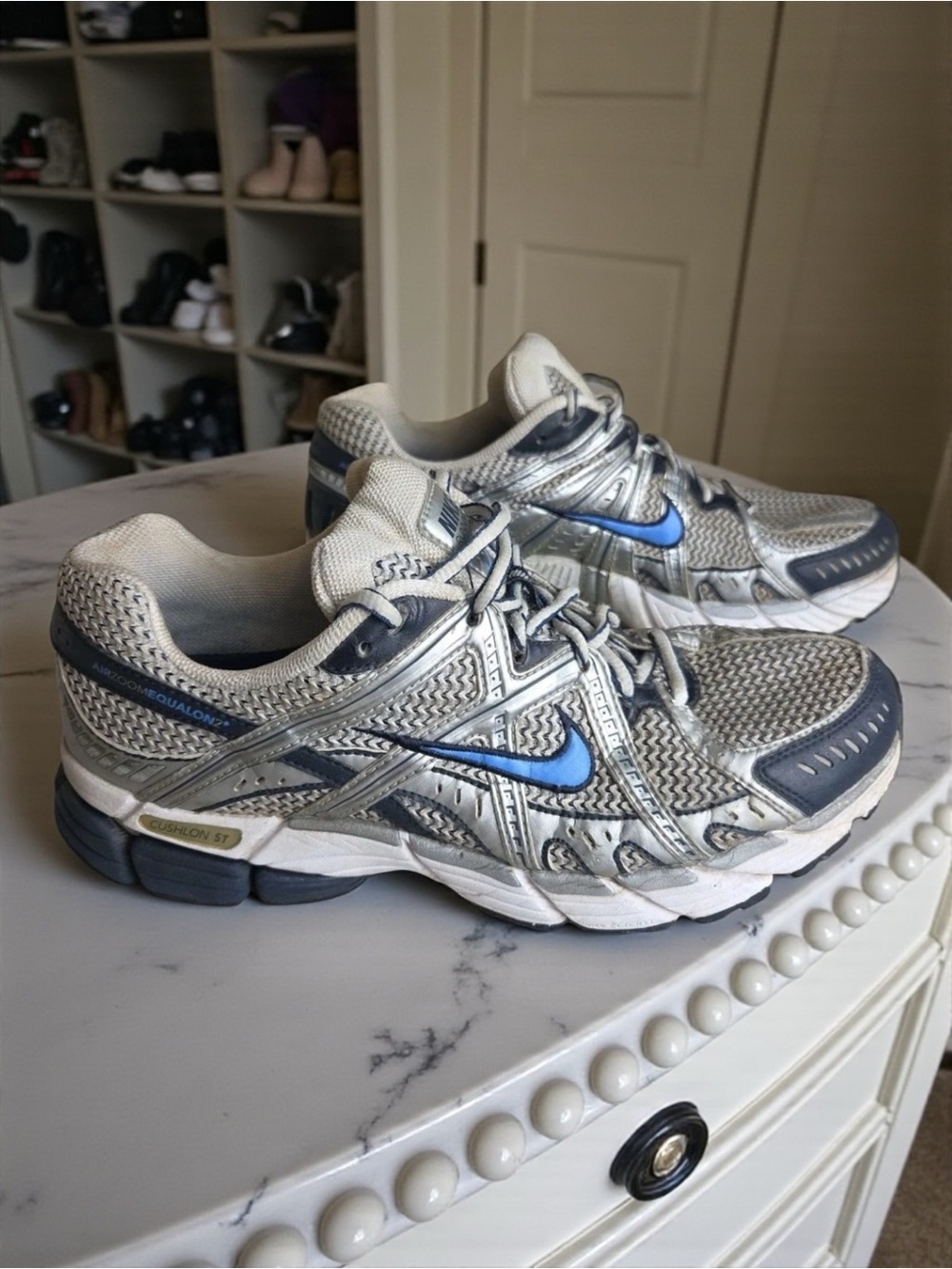 Nike Air Zoom Equalon 2 Cushlon ST Running Shoes Metallic Silver Blue Size 9.5